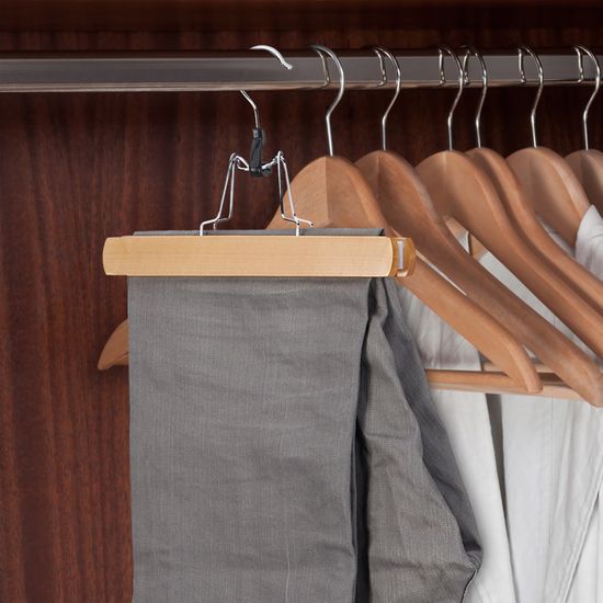 Cintre Multiple à Pantalons En Bois - 4 Tringles, 8 Pinces Caoutchoutées, Rangement Sans Plis