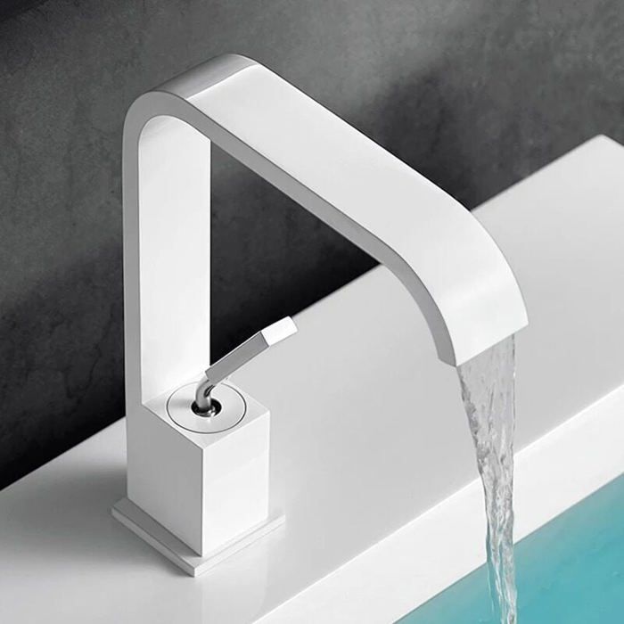 Lababo Label Robinet de lavabo cascade blanc bec haut mitigeur lavabo en laiton ...