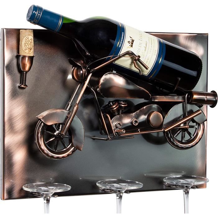 BRUBAKER - Porte-Bouteille de vin & 3 Porte-Verres - Couple à Moto - Art  Mural 3D / Métal - Carte de vœux Incluse - Idée Cadeau Originale - Objet