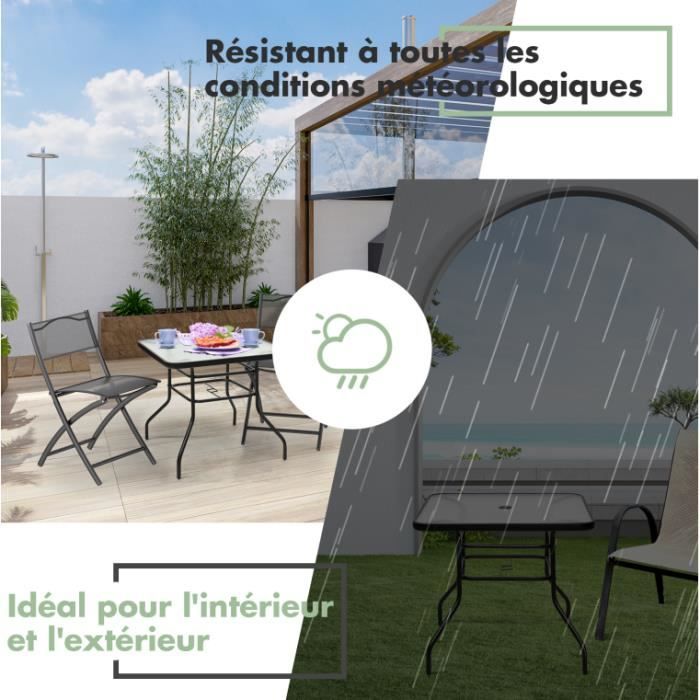 Table Ronde Table Jardin Ronde GYMAX - Verre Trempé, Cadre Métal, Trou Parasol 4cm | 81x81cm, Capacité 80kg Table Jardin Ronde Verre