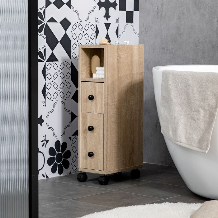 Meuble colonne pour salle de bain blanc avec 2 portes - WALDO