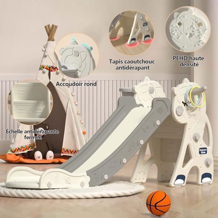 Toboggan Plié Allongé 142cm Zkiprm Multifonctionnel Avec Marches Antidérapantes Et Panier De Basket - Intérieur & Extérieur