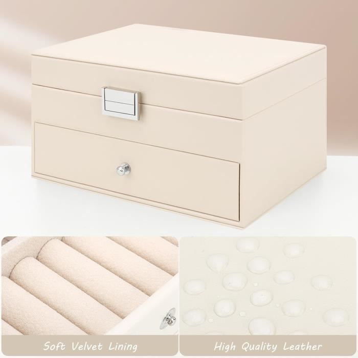 Boîte à Bijoux Coffret Rangement Multi-compartiments - Noir Simili Cuir - Pour Femme/fille