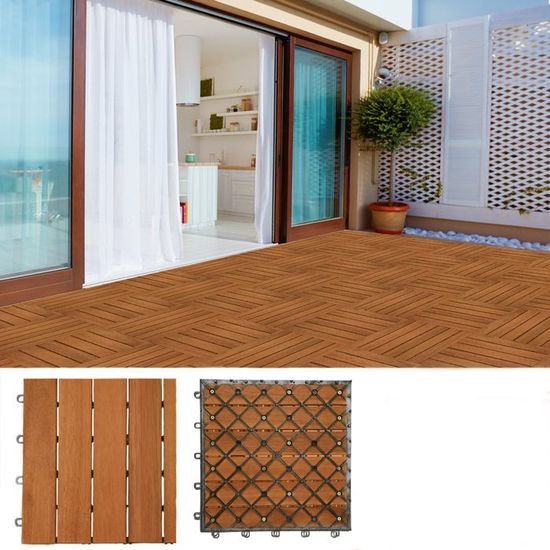 33x Dalles De Terrasse En Bois D Acacia Pour 3m 30 X 30 Cm
