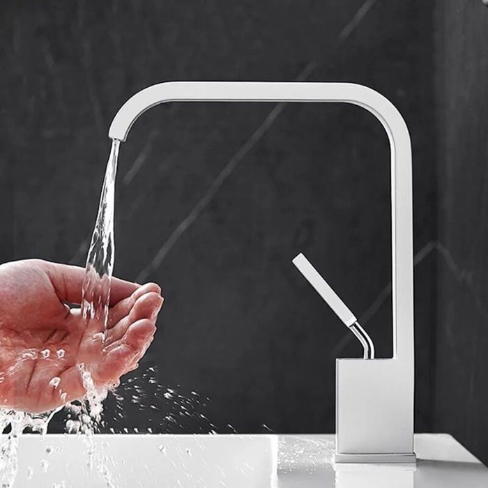 Lababo Label Robinet de lavabo cascade blanc bec haut mitigeur lavabo en laiton ...