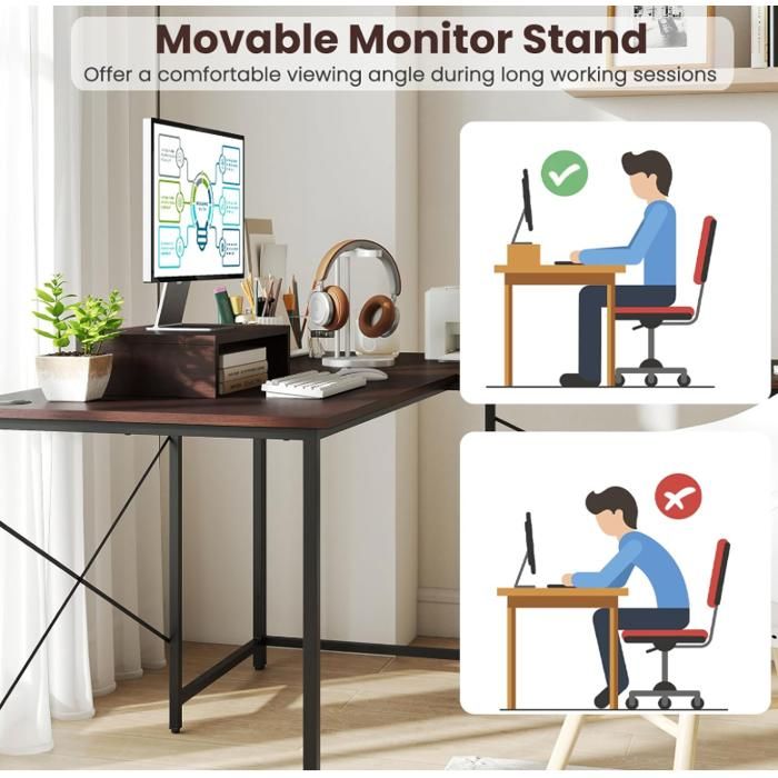 Bureau Ordinateur Mobile LIFEZEAL Réglable Hauteur 68-98cm - Table Assis Debout Avec Roulettes Et 3 Étagères - 53x55cm