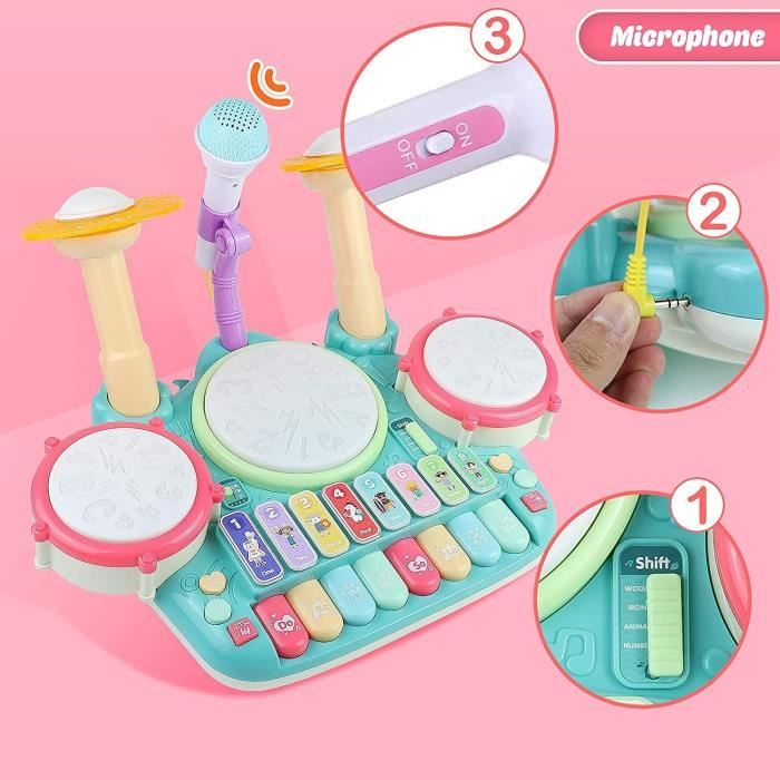 Batterie Jouet Ours Pour Enfants - 10 En 1 Avec Tambours, Cymbales Et Accessoires