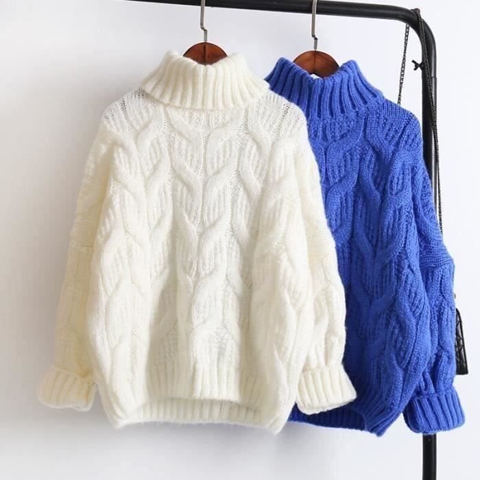 PULL Pull en tricot epais et chaud pour femme surdimensionne decontracte collection hiver 2019 Type White2