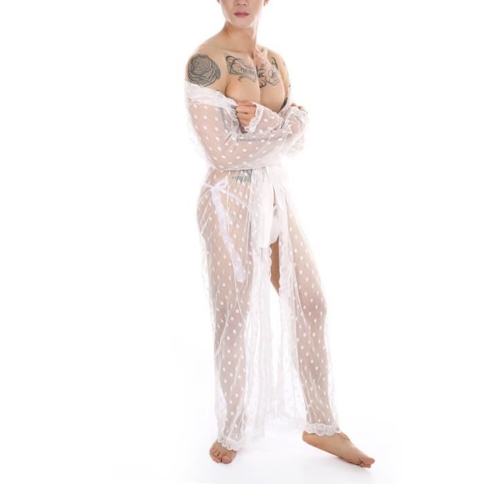 Sasaquoy Peignoir Long en Dentelle pour Homme Transparent Kimono