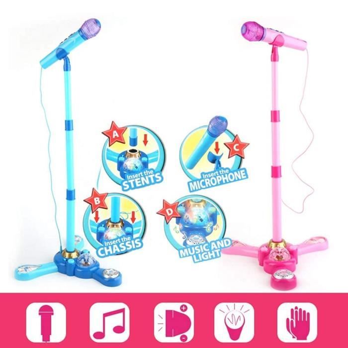 Microphone Karaoké Enfant PQKL-party - Avec Support, USB Et Jack 3.5mm - Rose