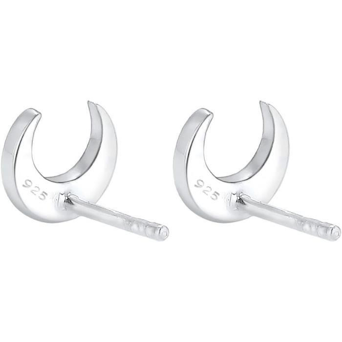 Boucles D'oreilles Argent Sterling Et CZ - Lune Goutte - Femme Minimaliste
