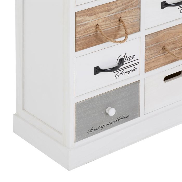 Chiffonnier En Bois Massif IDIMEX Flower - Style Shabby Chic Blanc - 70 Cm De Hauteur - 1 Tiroir + 3 Paniers En Osier - Meuble De Rangement Vintage