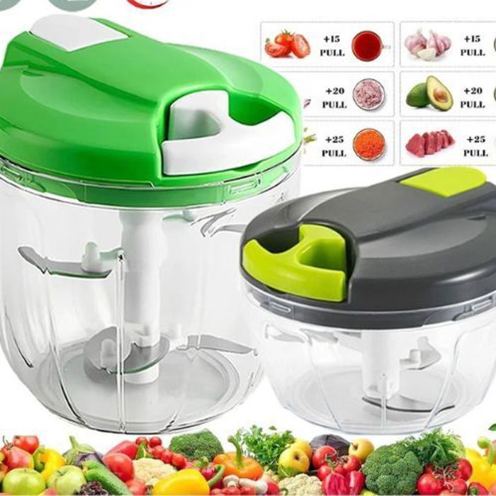 Hachoir manuel à 3 lames en acier inoxydable 400 ml 5 secondes - Broyeur avec Ficelle - Mixeur Coupe Oignons/Ail/Légumes/Viande/Épic - Maison