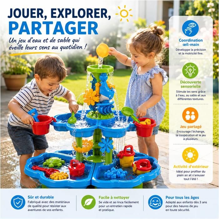 Table De Jeu Sable Et Eau Bleue Avec 13 Accessoires - Pour Enfants - 58x40x23,5 Cm