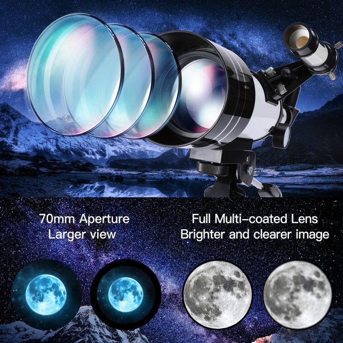 Télescope 50 Mm Pour Enfants - Grossissement 20-100x, Trépied Et 2 Oculaires, Cadeau STEM Dès 6 Ans