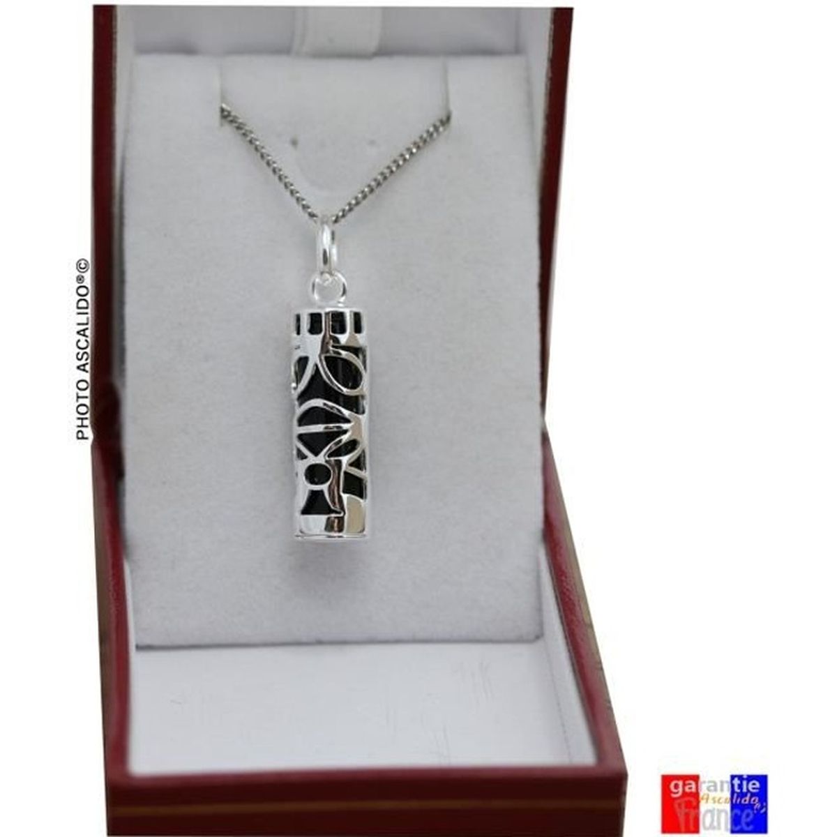 Amulette tahitienne porte bonheur tiki et sa chaine 50cm en argent massif 925 neuf et avec boite coffret noir 