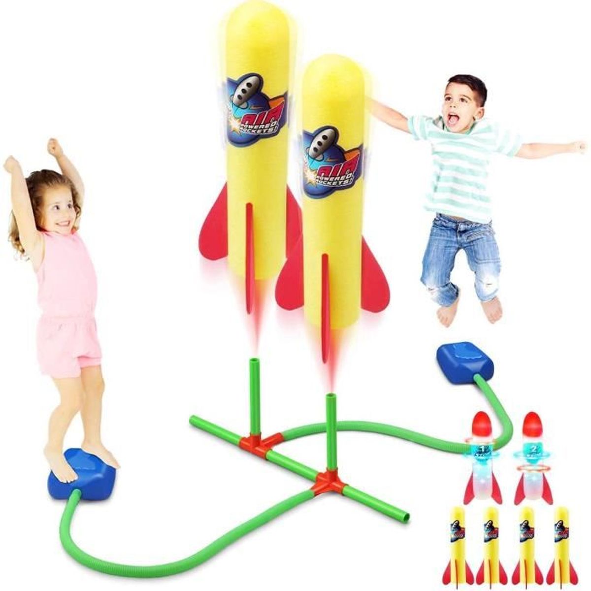 niyin204 Fusée Jouet Enfant Jump Rocket Set Cadeau De Jouets De Fusée Extérieure Avec Lanceur Et 3 Fusées En Mousse Pour Garçons Et Filles fitting 