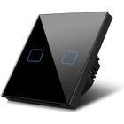 Interrupteur d'éclairage mural tactile - MACLEAN - Double - Verre noir - 1000W - 2 boutons