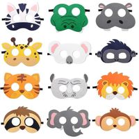 12 Pcs Masques D'animaux en Feutrine,Masque Animaux Jungle pour Filles Garçons, Masque Animal pour Déguisement Cosplay, Carnaval