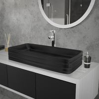 ML-Design Lavabo en Céramique Noir Mat, 68 x 38 x 12 cm, Rectangulaire, Vasque à Poser sur Plan de Toilette, Lave-Mains Évier pour l