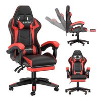 Chaise de gaming de bureau avec repose-pieds ergonomique, pivotant à 90 °, avec coussin lombaire & appuie-tête, réglable en hauteur