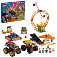 LEGO® 60295 City Stuntz L’Arène de Spectacle des Cascadeurs, 2 Monster Truck et Voitures Jouets, Moto à Rétrofriction, Cercle de