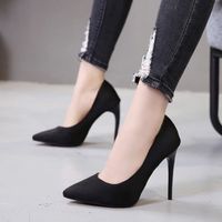 Chaussures d'affaires à talons hauts pour femmes - Noir - Pointe unique - Flock - 11.5cm