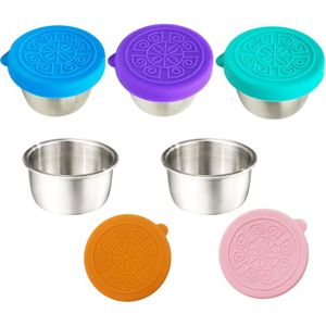 6 Récipients à Vinaigrette Acier Inoxydable 50ml Avec Couvercles - Boîtes à Sauce Réutilisables Étanchées