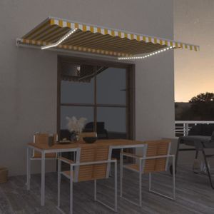 STORE - STORE BANNE  FR Life669102 &Moderne Store Banne de Balcon manuel rétractable avec LED - Auvent de jardin Sun Blocker - 400x350 cm Jaune et blanc