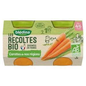 LÉGUMES CUISINÉS Blédina Les Récoltes Bio Pot Carottes +4m 2 x 130g