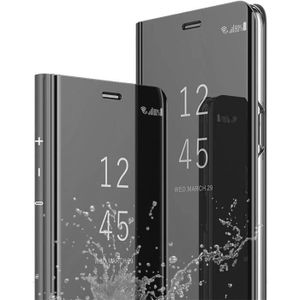 HOUSSE - ÉTUI Coque Samsung Galaxy Note 20 Coque à Rabat en Cuir AVCE Support Fonction Miroir Clear View Flip Case Full BNoir