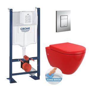 WC - TOILETTES Grohe Pack WC Rapid SL autoportant + cuvette Bello rouge brillant sans bride + plaque chrome (ProjectRedBello-1)