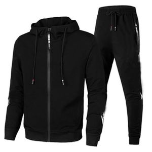 Ensemble de vêtements Survtement Jogging Homme Manches longues 2 Pices Ensemble Capuche Zipper Veste Pantalon noir