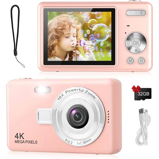 Appareil Photo Numérique Portable FHD 1080P - 16 MP, Zoom 16x, Écran 2,4" - Stabilisation, Mise Au Point Auto