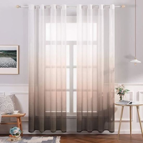 Lot de 2 voilages rideaux dégradé à oeillet en polyester - Z-bleu Foncé