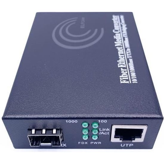 Elfcam® - Convertisseur Fibre Ethernet, Convertisseur RJ45 Gigabit-Module mini-GBiC SFP (1,25G SFP Port) Multimode-Monomo(Lot de 1)