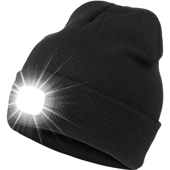 LED Bonnet Lampe Frontale, Chapeau tricoté, Bonnet Hommes Femmes