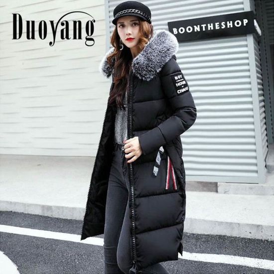 Hiver femme vestes et manteaux col en fourrure chaud coton fermeture ?�clair solide Parkas femmes 