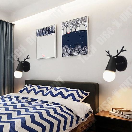 TD® Applique murale rétro moderne en bois, adaptée à la chambre d'enfants, au salon, à la table de chevet, bleue (sans ampoule E27)