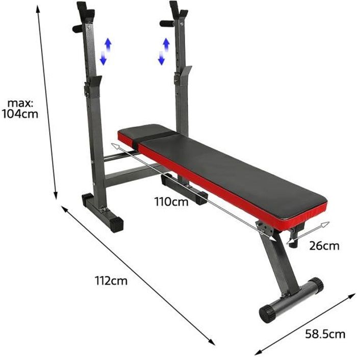 2 en 1 Banc de Musculation pliable avec Squat d'haltère abdominaux et dorsaux - Banc d'entraînement -112x58.5x104 cm