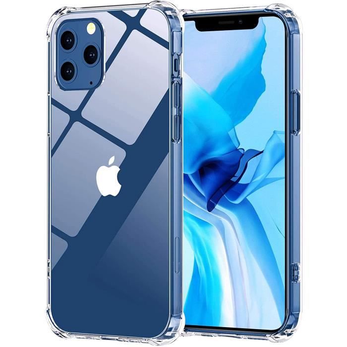 Coque iPhone 12 Pro Max 6.7- Transparente en Silicone à Coussin d'air Ultra-mince Housse + 2 Morceaux de Verre Trempé Film