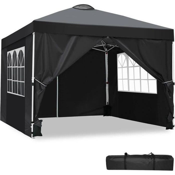 Tonnelle Pliante 3x3m, Tente de Jardin Chapiteau Imperméable pour Reception, Tonnelle - barnum, Pavillon avec Sac de Transport, Noir