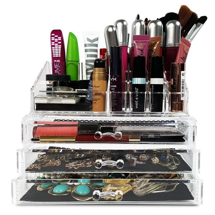 Pour les cas - maquillage rouge acrylique organisateur de bijoux vernis produits de beauté - 3 brosses cosmétique tiroirs armoires