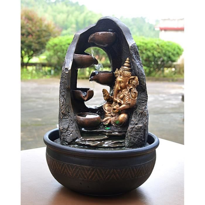 Grande fontaine d'intérieur Mystic Ganesh 40cm + éclairage Led Noir