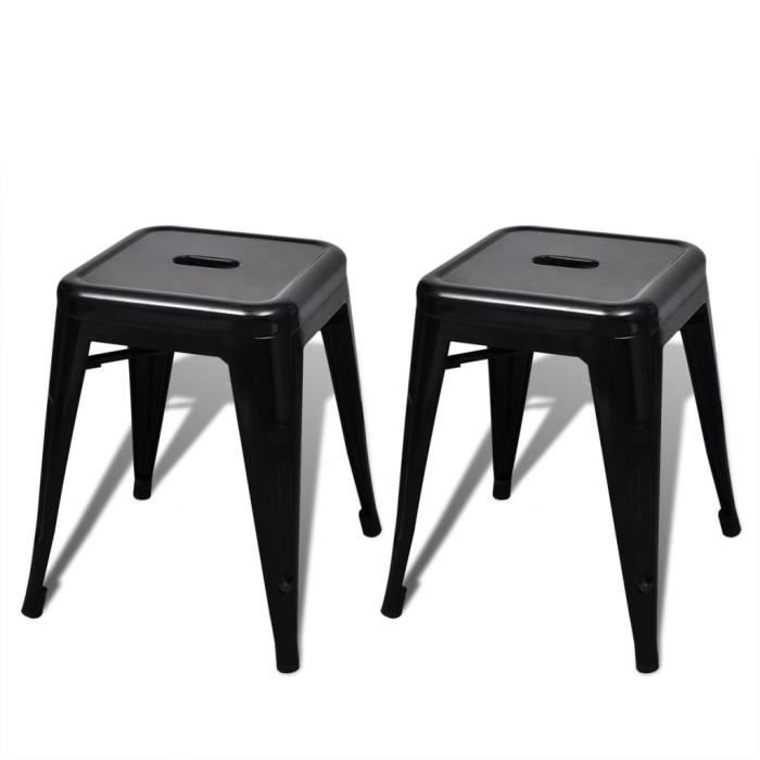 **7514Parfait Lot de 2 Tabouret de Bar Design Industriel - Tabourets empilables Tabouret Haut Chaise de Bar Noir Métal