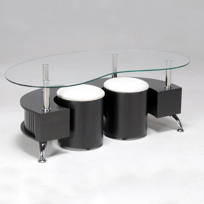 OMEGA - Table basse + 2 poufs wengé