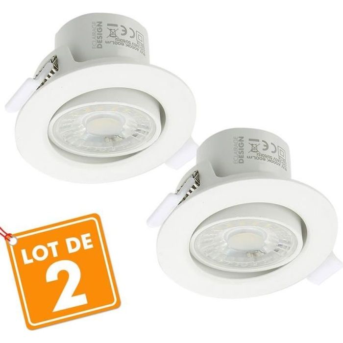 Lot de 2 Spots Encastrables Valence 9W Orientable Equ. 60W - Température de Couleur : Blanc chaud 3000K