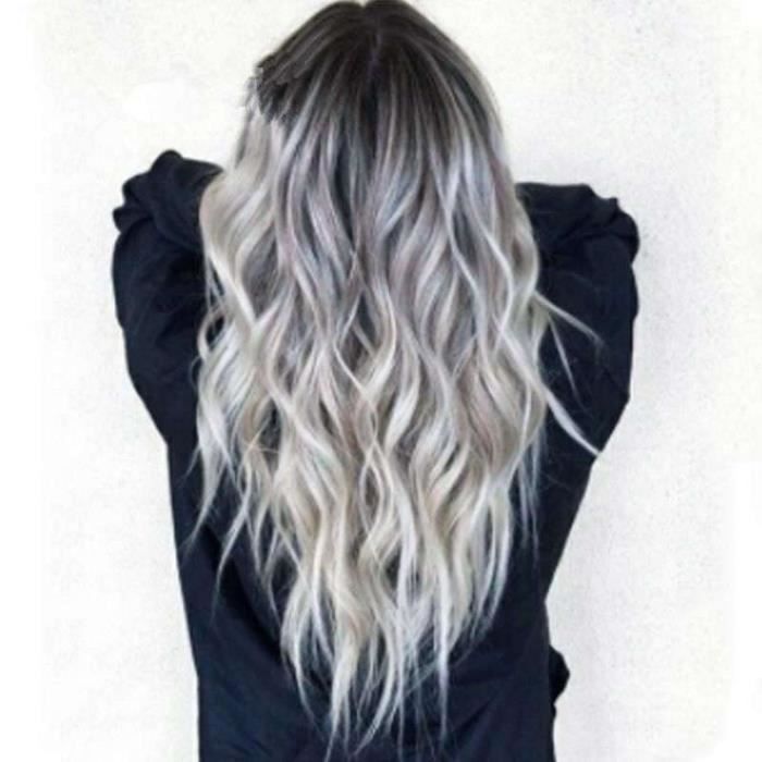 Vente chaude européenne et américaine blanchis et teints cheveux mi-longs bouclés COS perruque d'anime dégradé gris