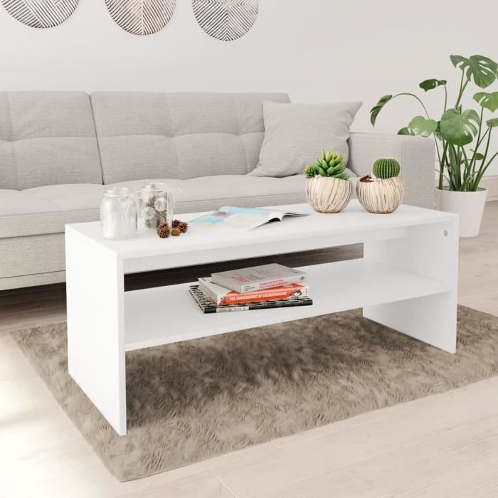 Table basse design scandinave salon contemporain Blanc 100 x 40 x 40 cm Aggloméré
