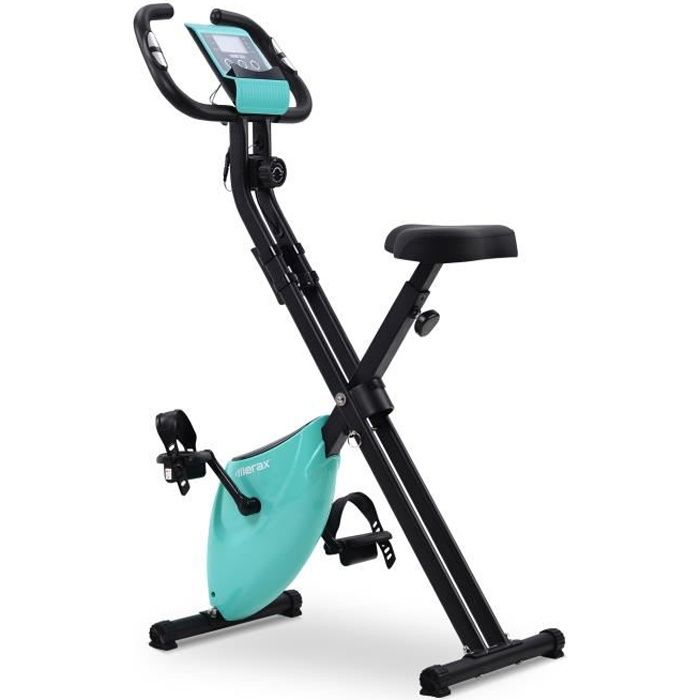 Merax Vélo d’appartement Pliable 120kg - 8 Niveaux Réglable de Resistance pour Cardio et Fitnesse - Bleu Tiffany